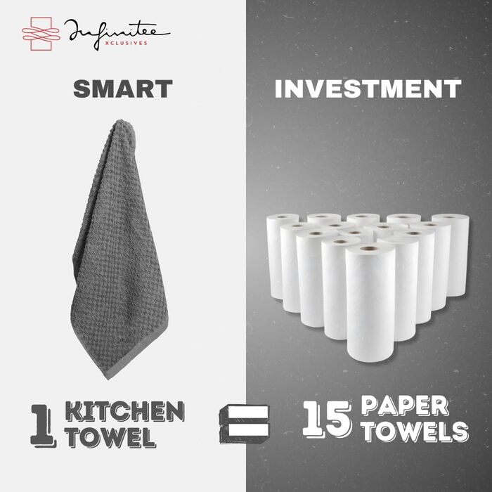 Premium Kitchen Towels - 6 Pack, 100% Cotton, 15 x 25 inches (38.1 x 63.5 cm), Absorbent Dish Towels - 425 g/m² Dish Towel, Terry Cloth, Kitchen Towels, Grey Dish Towel for Household Cleaning by Infinitee