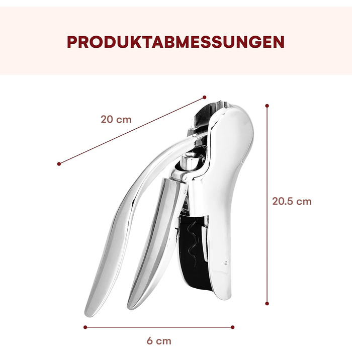 Kitchtic Wine Opener - Wine Bottle Opener - Stainless Steel - Opens in just 3 seconds with a quick up and down motion - Waiter's Knife - includes foil cutter - Silver