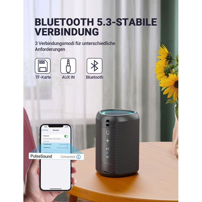 Портативна Bluetooth колонка UOHHBOE з RGB підсвічуванням, 15W, TWS, водонепроникна IPX5, AUX, TF картка, 15 годин роботи