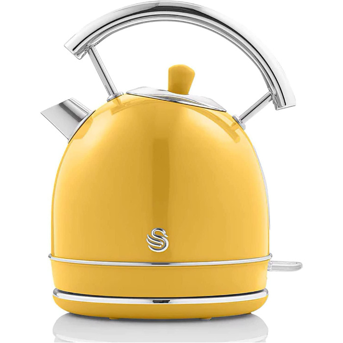 Swan Retro Electric Kettle - 1.8L, Vintage Design, Automatic Shut-Off, Cordless, BPA-Free Stainless Steel, 3000W (Yellow)