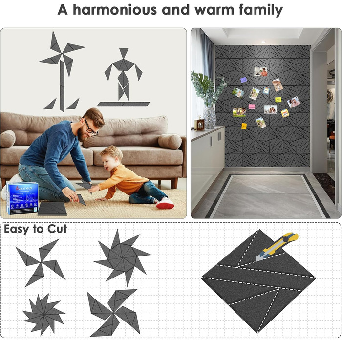 Акустичні панелі BSHEAD самоклеючі для звукоізоляції стін, шумопоглинаючий пінополіуретан 30x30x1.2 см, чорний