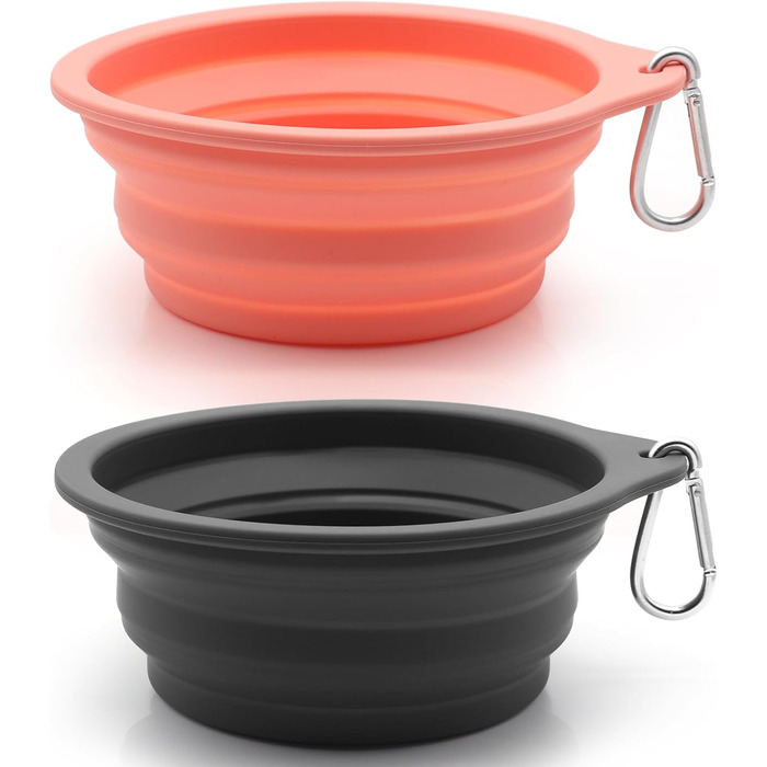 SLSON 2 миски для собак та котів, інтегровані, складні, без краю, з пластику, 600 мл (сірий + рожевий)