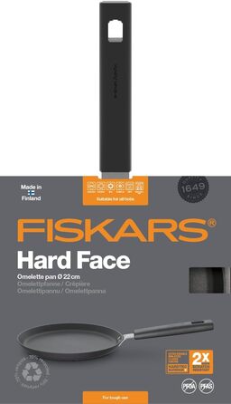 Сковорода для омлету Fiskars Hard Face 22 см, антипригарна, алюміній, для всіх плит, чорна, стійка до подряпин