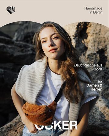 Чоловіча та жіноча поясна сумка PP-Berlin з корду, ручної роботи, веганська, 3 відділення, виготовлена в Німеччині, для повсякденного використання та відпочинку, можна носити як через плече (Окре)