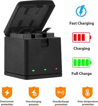 Зарядний комплект Vemico Hero 7/6/5: 3 акумулятори 1500mAh, зарядний пристрій з LED, Type-C, сумісний з Hero 7/6/5/2018, AHDBT-501