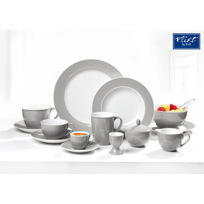 Ritzenhoff & Breker Milk & Sugar Set Doppio, Grey, Milk Jug/Pourer 170 ml, Sugar Bowl ø 9 cm, made of Porcelain, Dishwasher Safe