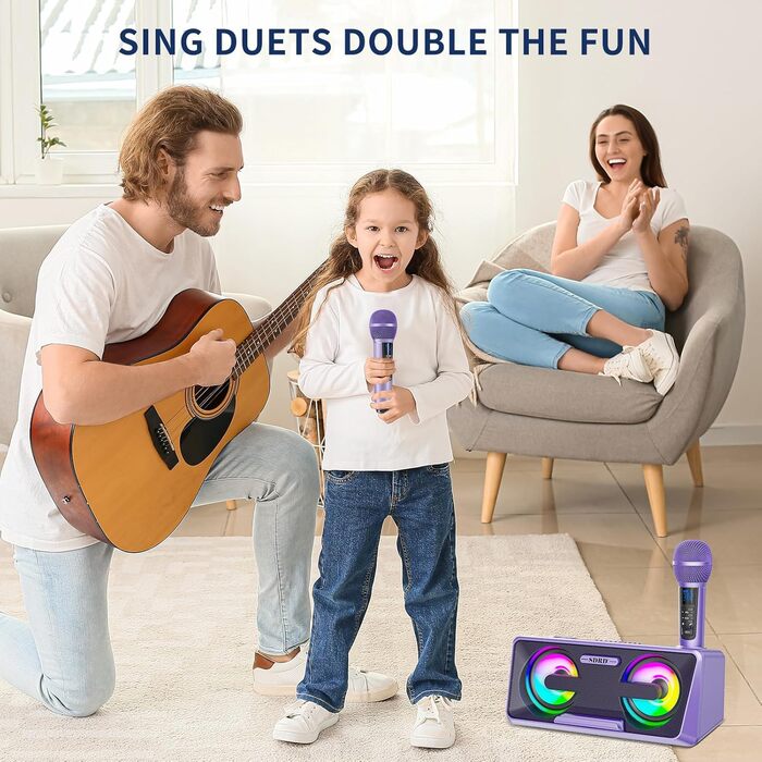 Караоке-машина з 2 бездротовими мікрофонами, Bluetooth, світлові ефекти, підставка для телефону (Lila)