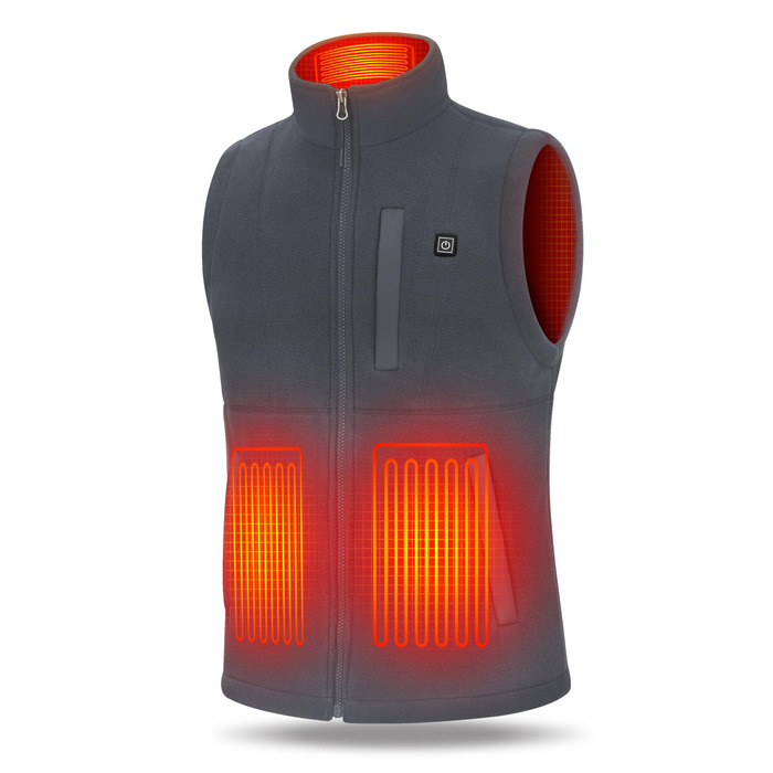 UNBON Гріюча жилетка з флісу, чоловіча жилетка з підігрівом, жилетка з Powerbank 10000mAh USB, 3 режими нагріву, 6 зон нагріву (M, сіра)