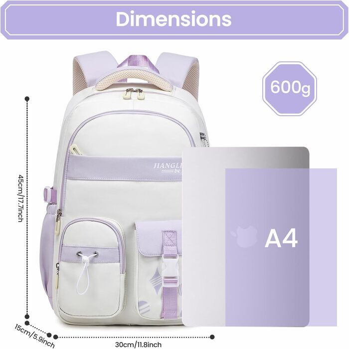 Дитячий рюкзак для дівчинки - водонепроникний, легкий, стильний, з великою місткістю, для 3-9 класу, фіолетовий, нейлон