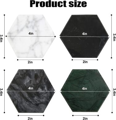 Marble Coasters for Drinks with Metal Stand for High-End Lifestyle (Set of 6) (Hexagonal, Emerald Green)