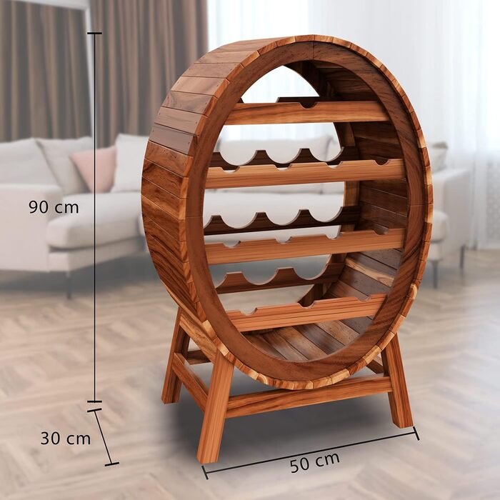 Casaria® Wine Rack Barrel 12 Bottles Acacia Solid Wood Rustic 90x50x30cm Standing Cellar Kitchen Living Room Bar Wine Barrel Bottle Rack Wine Stand Shelf