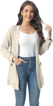 Жіноча в'язана жилетка з довгим рукавом, кардиган, відкритий фасон, стильний пуловер з кишенями, колір персиковий (M)