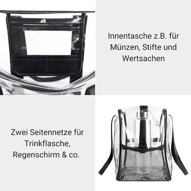 Ambition - Transparent document bag for legal texts, textbooks, folders, laptop; Durable bag for library, stadium, airport, beach