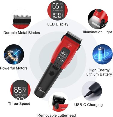 Професійна машинка для стрижки собак Hatteker: електрична, бездротова, з підсвічуванням, 7500RPM, для собак та котів