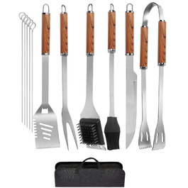 Набір гриль-посуду, 12 предметів, нержавіюча сталь, з кейсом, довговічні інструменти для барбекю, кемпінгу, професійний набір для грилю для чоловіків та жінок