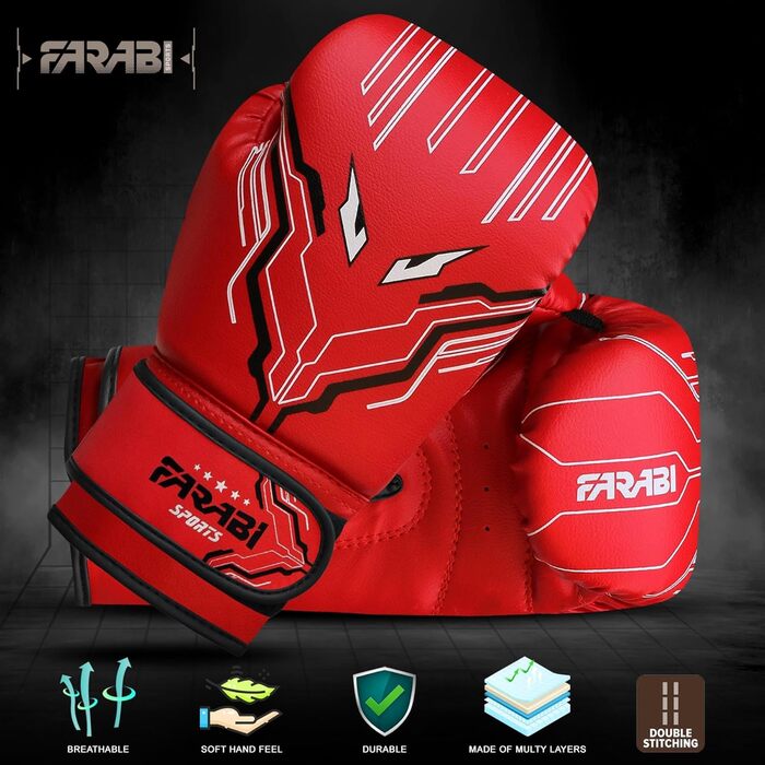 Боксерські рукавички Farabi для дітей (6oz) - Червоні. Ідеальні для MMA, Муай Тай та тренувань (5-10 років)