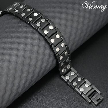 Браслет магнітний чоловічий Vicmag з титанової сталі, подвійний ряд, надміцна магнітна застібка, інструмент для регулювання та подарункова коробка (синє оздоблення)