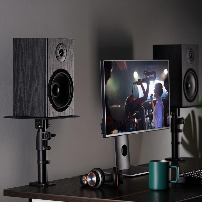 Підставка для динаміків mywall HS30L: 2 шт., чорний колір, настільна, кут нахилу +/-15°, вантажопідйомність до 15 кг