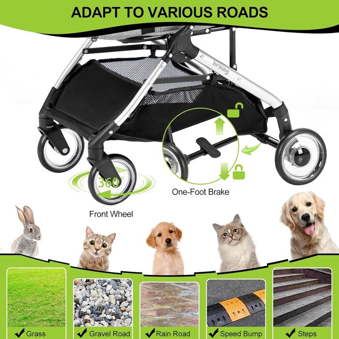 3 в 1 Візок для собак з рознімним сидінням, сумка-переноска, складна конструкція, візок для домашніх тварин та дітей (сірий, до 20 кг)