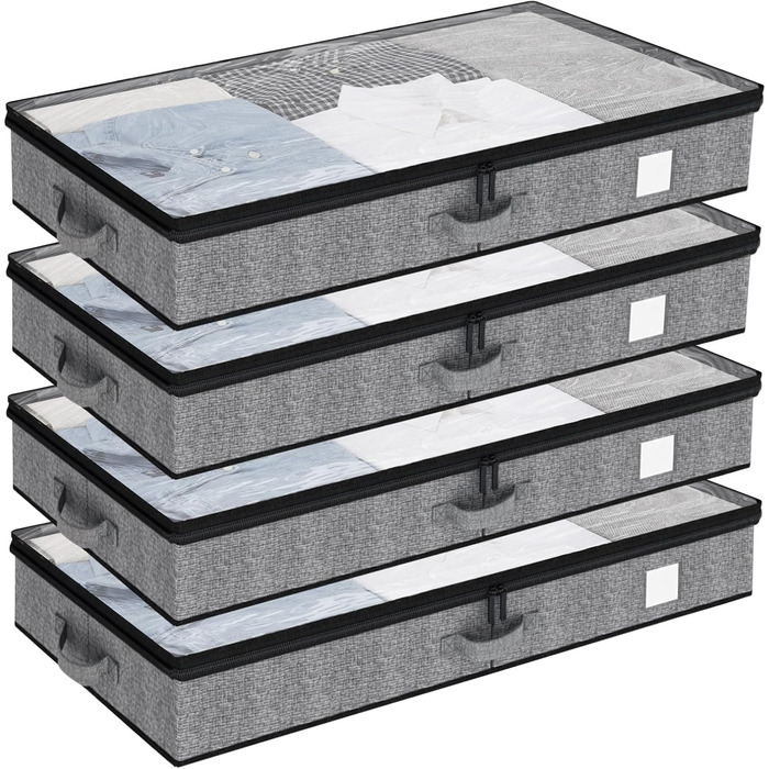 Контейнери для зберігання під ліжком Fixwal, 4 шт. – низький профіль, міцні стінки, органайзери для одягу