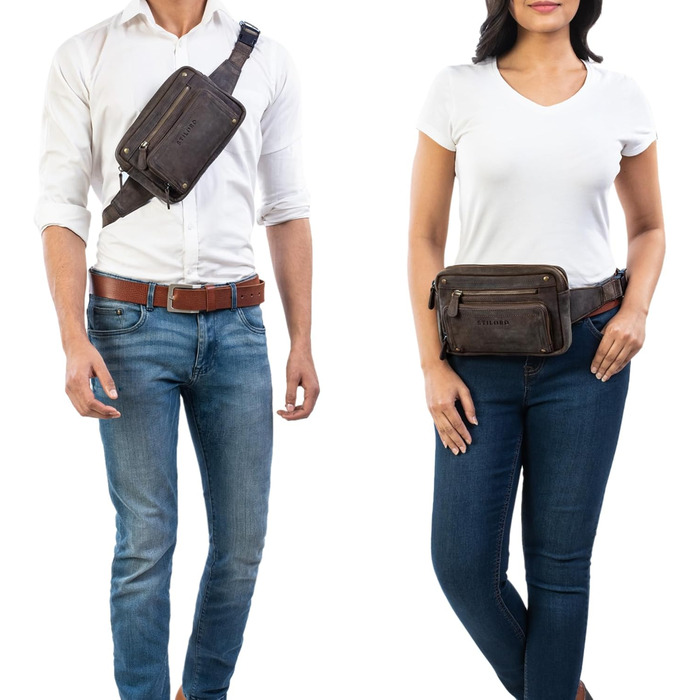 STILORD Поясна сумка на пояс з натуральної шкіри Vintage для чоловіків, жінок та дітей. Сумка через плече, на пояс. Підходить для занять спортом, фестивалів, подорожей. Колір: темно-коричневий