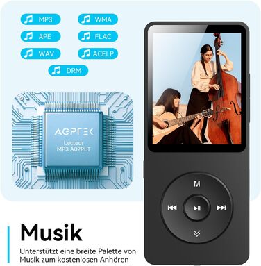 MP3 плеєр AGPTEK 64GB Bluetooth 5.3, 1.8