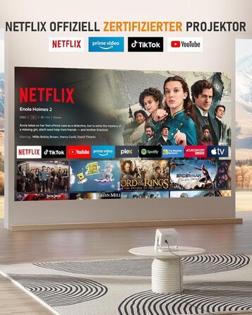 Міні проєктор Smart Beamer A-27000L з Wi-Fi 6, Bluetooth, підтримкою 4K та Netflix, Full HD 1080P, автофокусом та корекцією трапеції 6D для домашнього кінотеатру та використання на вулиці