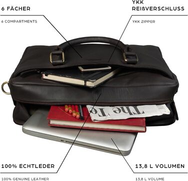 Сумка для ноутбука Leabags Leder Aktentasche чоловіча шкіряна до 16 дюймів, коричнева (M) - ділова сумка, месенджер, портфель