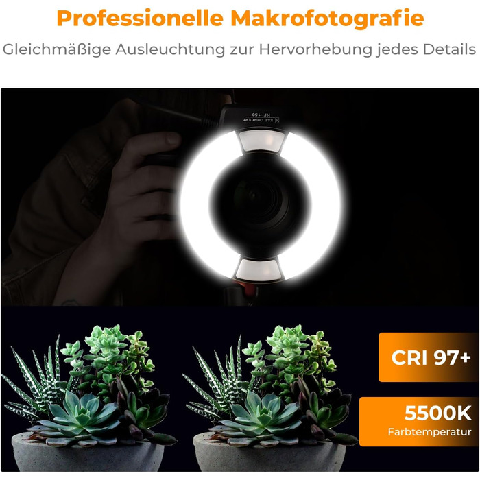 Кольцевий світловий прилад K&F Concept TTL для Nikon DSLR, GN 14, з AF-підсвічуванням та адаптерними кільцями