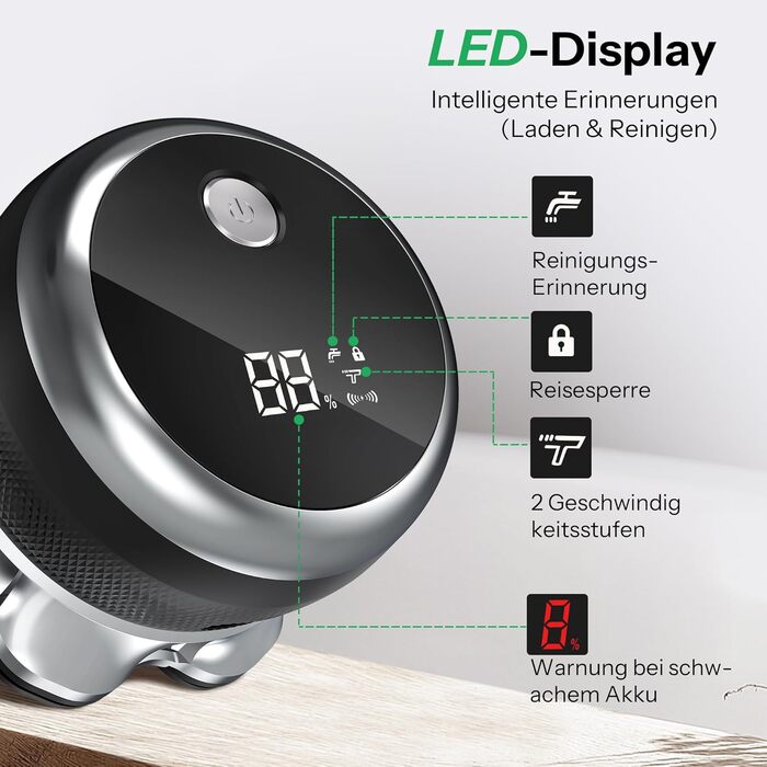 Електричний гостроювач для голикової голови Yeerain 7D, чорний, з LED-дисплеєм та 2 швидкостями