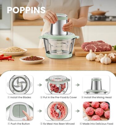 Електричний подрібнювач для кухні ESoundvol 400W з чашею 2л та 4 лезами з нержавіючої сталі для м'яса, овочів, горіхів, дитячого харчування