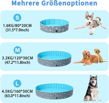 Басейн для собак Demigreat, 80/120/160 см, складаний, PVC, для великих та маленьких собак