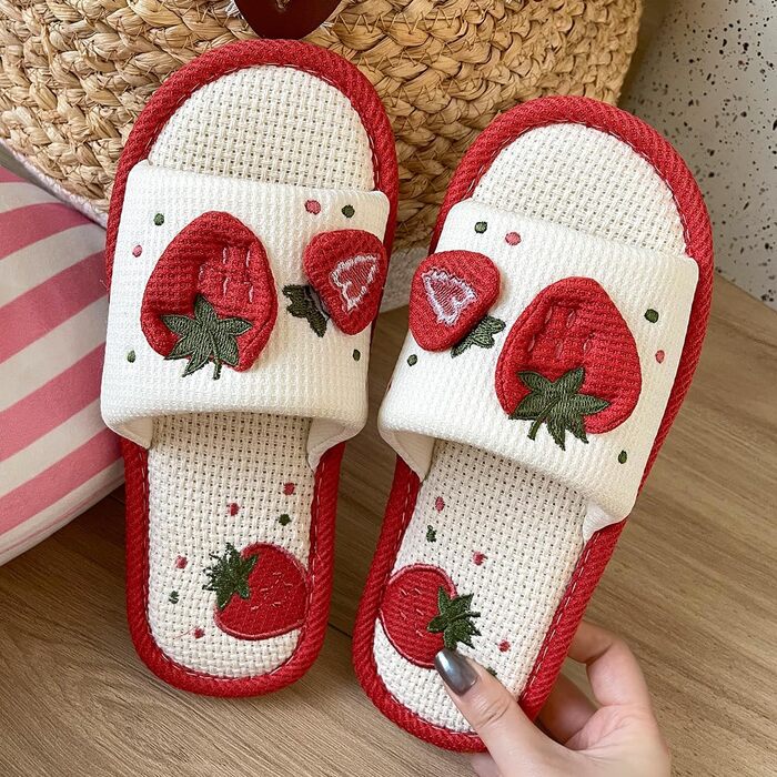 Тапочки жіночі халатні з льону для дому, м'які, антиковзні, для відпочинку (червоні, 38/39 EU)