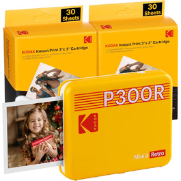 Фотодрук Kodak Mini 3 Retro: портативний принтер + 68 аркушів паперу (7,6 x 7,6 см)