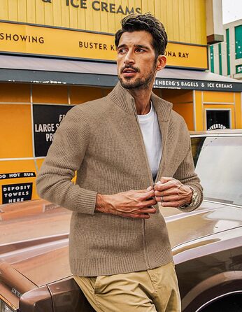 Чоловіча вітрозахисна куртка-кардиган PJ PAUL JONE з коміром-стійкою та блискавкою, колір верблюжий (S)