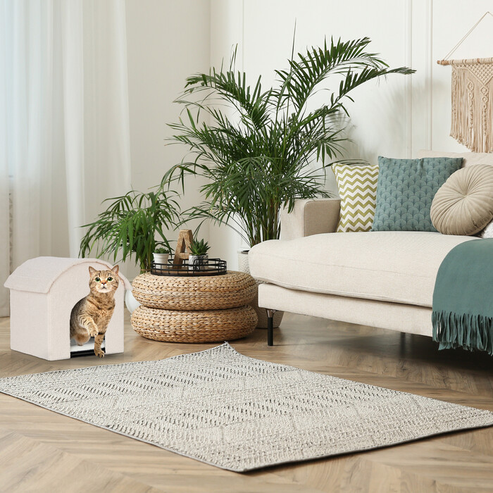 Бежева котяча печера Relaxdays з поверхнею для дряпання