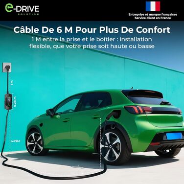 Зарядний пристрій для електромобілів 16A (3.7кВт) E-Drive Solution, 6м, Type 2, LCD, з тримачем, сумісний з Green Up/Skudo