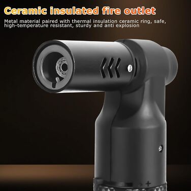 Бутанова пальник-факел Küchenbrenner: велика полум'я Jet, регульована, для кемпінгу, приготування їжі, зварювання, грилю. Повторно заправляється, портативна міні-паяльна лампа. Чорний колір.