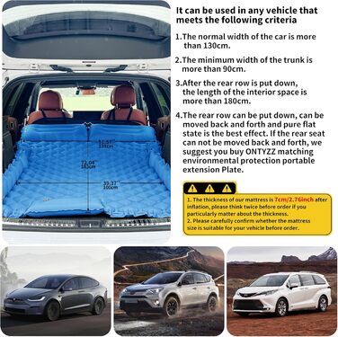 Автоматичний килимок для авто SUV, 2 особи, повітряний матрац для подорожей та кемпінгу, самонадувний килимок з насосом та подушками, надувне ліжко для кемпінгу 183*13*7 см, матеріал: Pu, колір: чорний, в комплекті: синій та сірий плед
