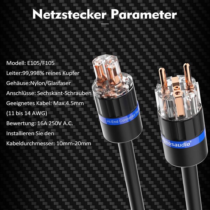 HiFi мережевий кабель Monosaudio P901 4.5Sq 1м, мідний OFC з екрануванням, High-End кабель живлення EU Schuko на IEC C15 для підсилювача, DVD, сабвуфера та декодера