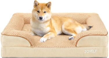 JOYELF Orthopedic Dog Bed for Large Dogs, Waterproof Foam Sofa with Removable, Washable Cover and Non-Slip Bottom for Small to Medium Dogs - (Medium - 70*52*16.5cm, Khaki)