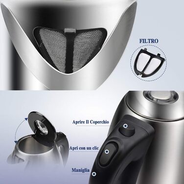 Електрочайник EXTRASTAR з нержавіючої сталі, 1.7 л