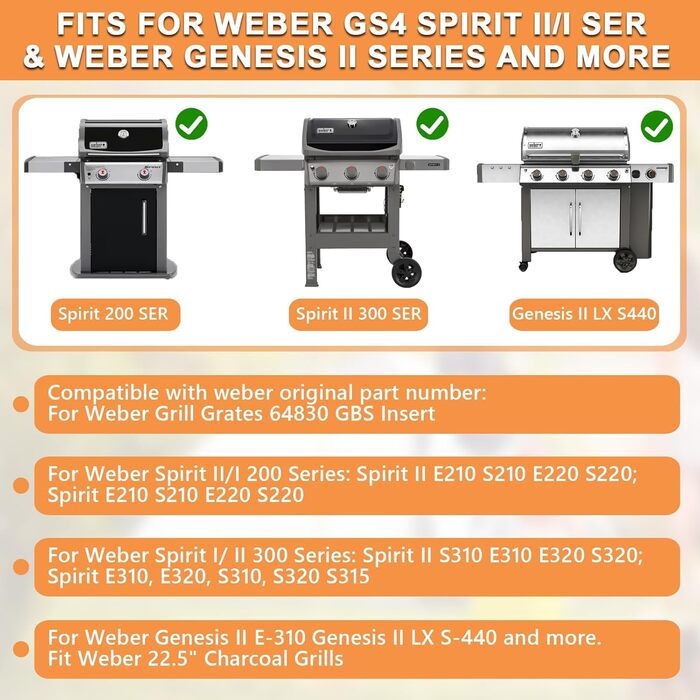 Гриль-плита для Weber Gourmet BBQ System Sear Rost, сумісна з Weber GS4 Spirit II 200/300, Genesis II E-310, II LX S-440, аксесуари GBS, чавун, 1 шт.
