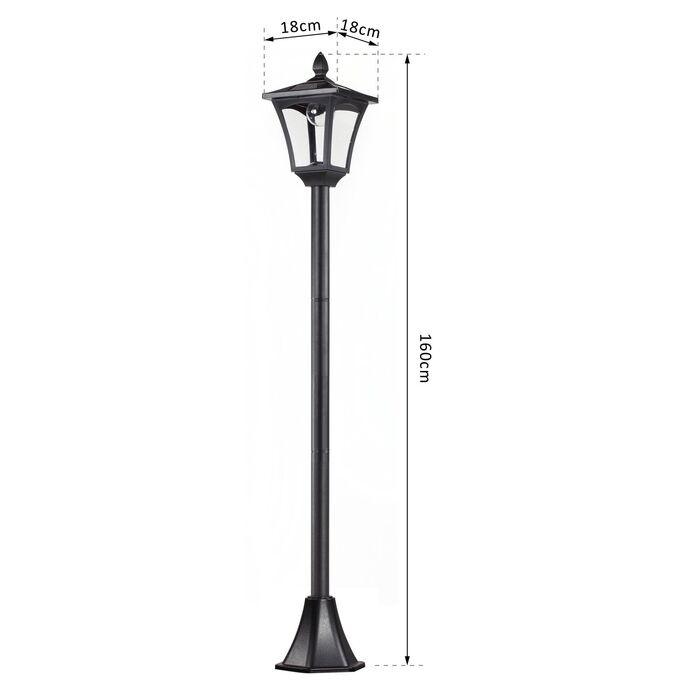 Outsunny Solar Garden Lantern Pathway Light with LED 40 Lumens Black 18 x 18 x 160cm | Aosom