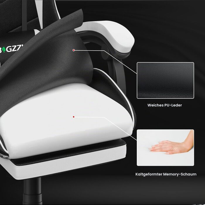 Ігрове крісло Bigzzia Gaming Stuhl ергономічний геймерський стілець з підставкою для ніг, білий