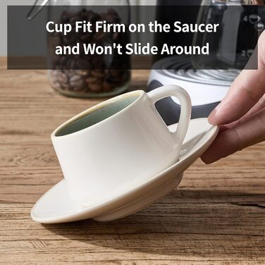 Набір керамічних чашок та підставок для кави з металевим стійкою (6 шт.), 130 мл - Cappuccino, Espresso, Latte, Americano, Чай, чорний колір