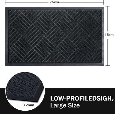 Гумовий килимок Purejoy 60x90 см для дому та вулиці. Нековзкий, миючий, для входу, антиковзаюча килимова шторка, для низького порогу.