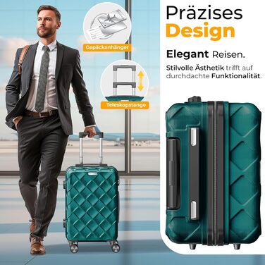 Набір валіз KESSER® 3 шт. | ABS валізи з кодовим замком, ваговою системою та органайзером, 360° обертання | Ручна та велика валіза для подорожей та бізнесу Petrol Teal