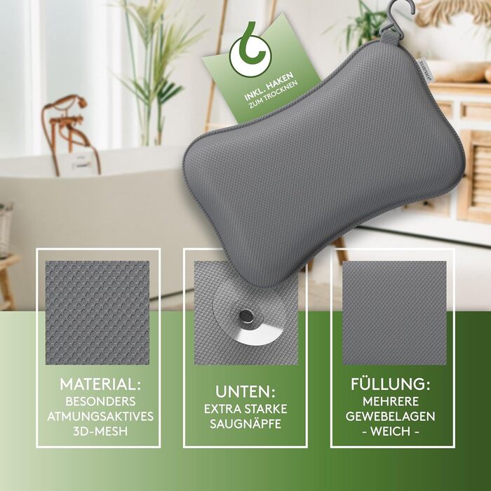 SilverRack Bathtub Pillow MEDIUM-SOFT [3D] - Neck Pillow for Bathtub with Suction Cups as Bathtub Accessory - Pillow for Bathtub - Bath Pillow with Ergonomic Fit (Gray Small)