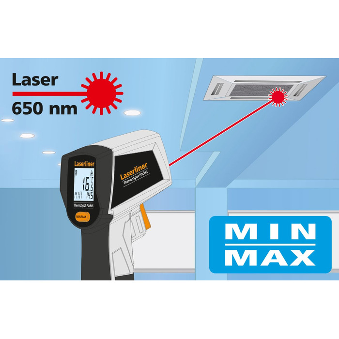 Лазерний інфрачервоний термометр Laserliner ThermoSpot Pocket -38°C до 365°C, цифровий, з лазерною точкою, Auto-Hold, MAX-дисплей